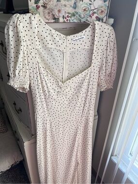 Reformation Cream Midi Dress with Black Polka Dots